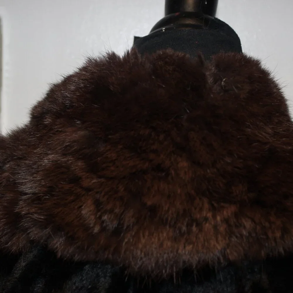 Vintage Penny Lane Geometric Velvet Belted Jacket Coat Real Mink Collar & Cuffs - Picture 9 of 13
